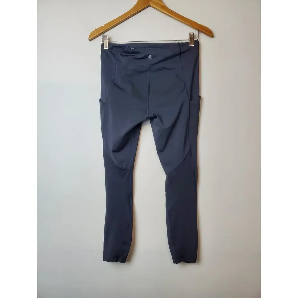 Athleta 7/8 Tight‎ Leggings Medium Black Pockets Ankle Zippers Vented Womens